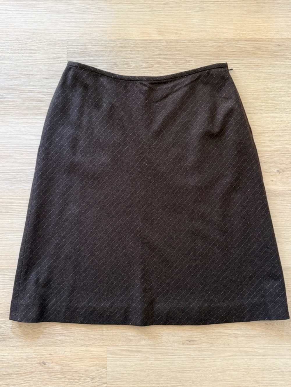 LOFT Brown A-Line Wool Blend Skirt with Subtle Gold Pinstripes